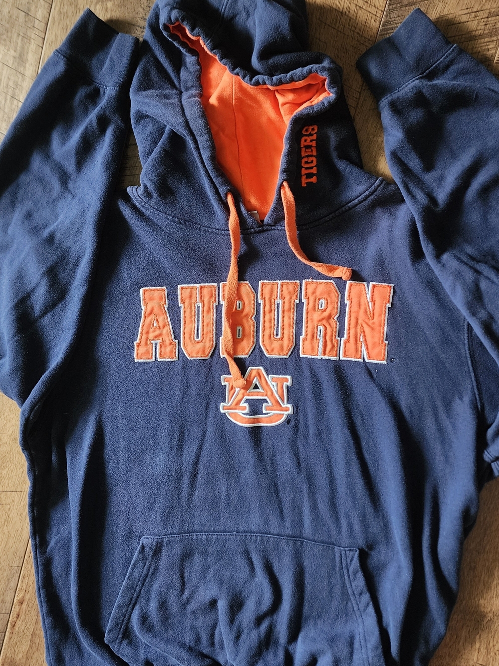Auburn Stadium Athletics Navy and Orange Pullover Hoodie Size LG
